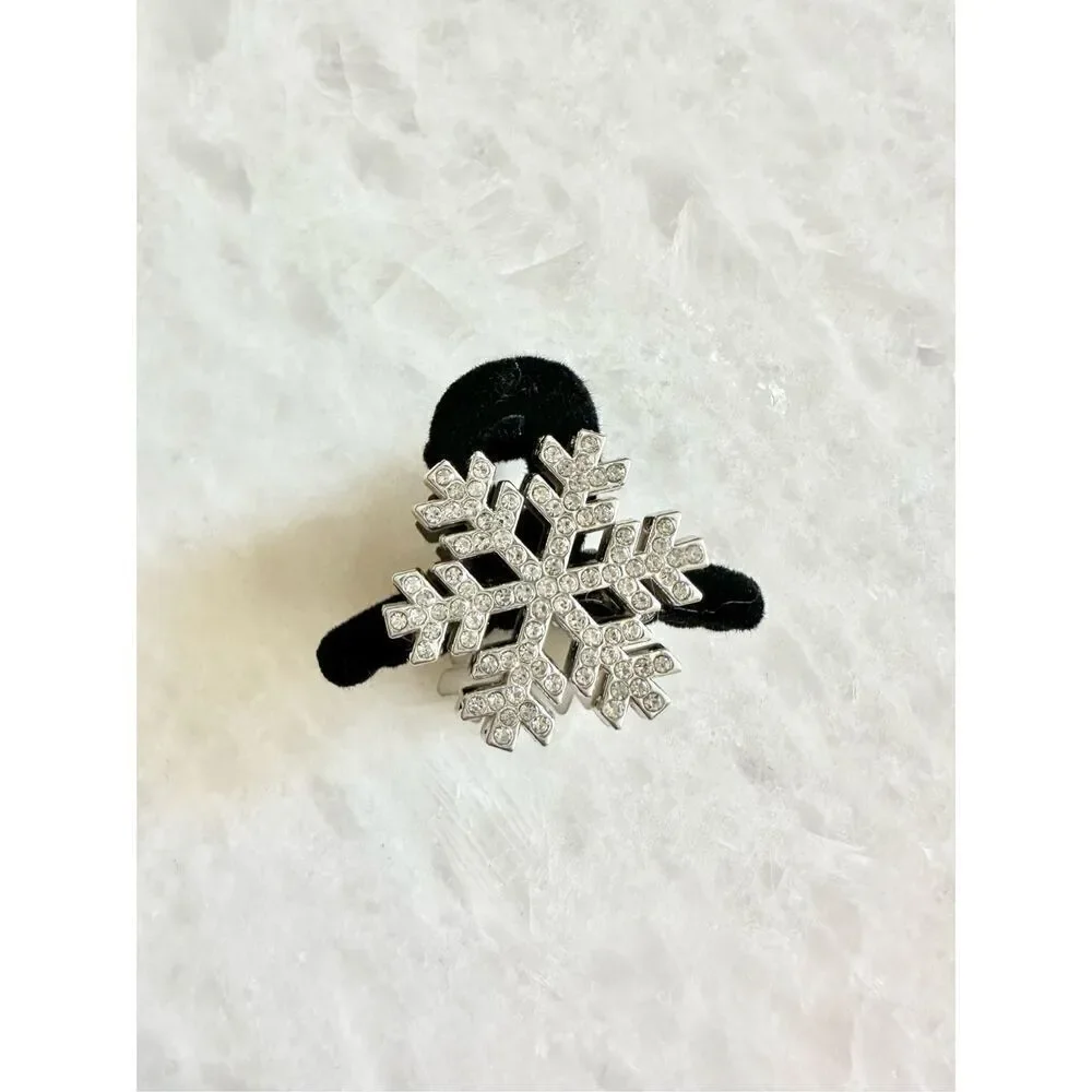 Black and silver rhinestone sparkly snowflake hair claw